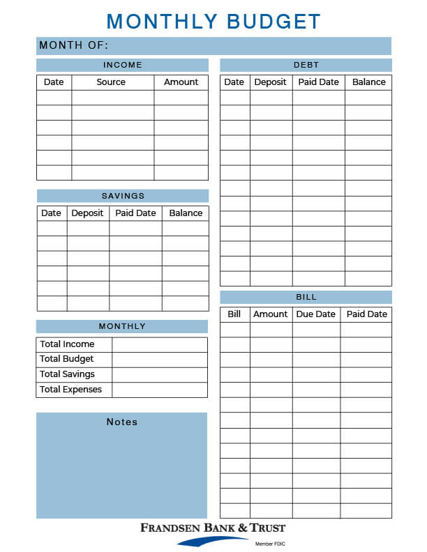 Budgeting Templates - Frandsen Bank